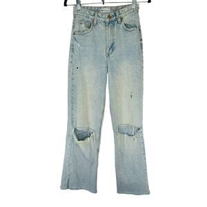 Zara High Rise Distressed Straight Leg Light Wash Jeans Size 2